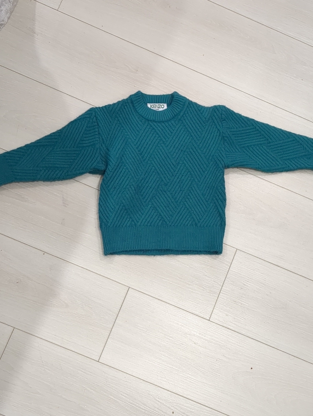 Kenzo Size 3T Teal Diamond-Textured Crewneck Sweater